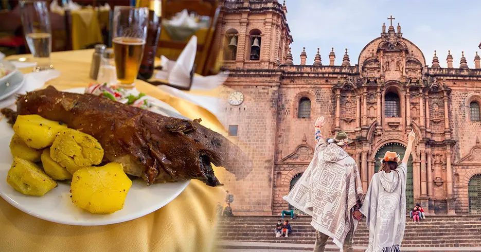 Descubre la Plaza de Armas Cusco: El Corazón Histórico de la Ciudad 7 cuy chactado y la vista de la catedral