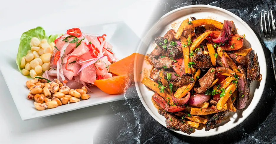 platos de peru tipicos, ceviche y lomo saltado